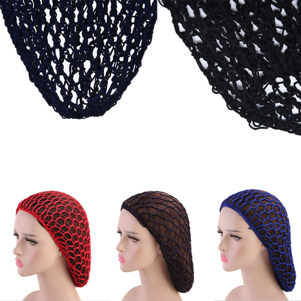 Womens Mesh Hårnät Virkad Cap Enfärgad Snood Sova Nig Black Blue