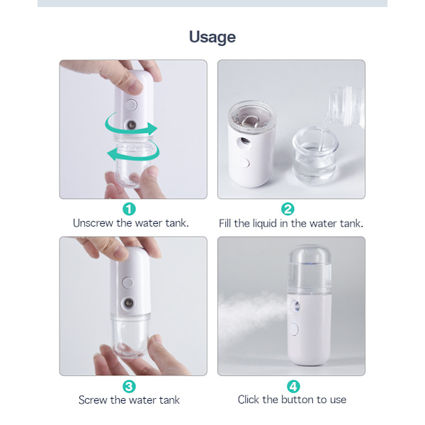2st vit fuktgivande ansiktsspray luftfuktare Portable Refillab