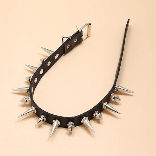 Lång Spik Choker Punk Konstläderkrage Goth Style Halsband Svart