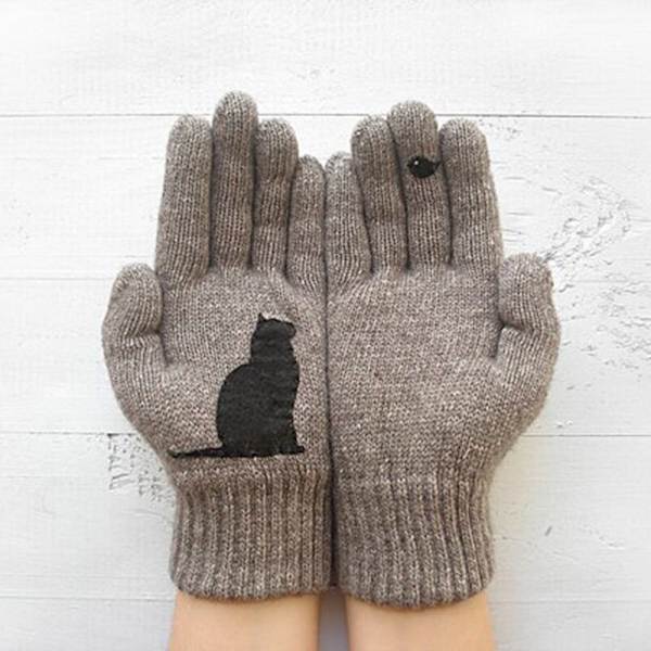 Vinterhandskar för män Kvinnor Tonåringar Print thermal handskar grå 15*25cm gray