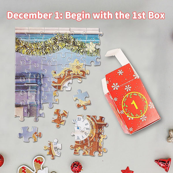 Juladventskalenderpussel 1008 st, 24 dagars adventskalender 2023 julpussel, julklapp till barn A