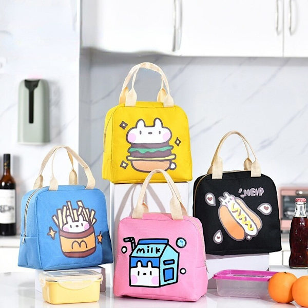 Tecknad Hamburger Hot Dog Milk Lunch Tote Thermal Lunchpåse svart 22*20*14cm black