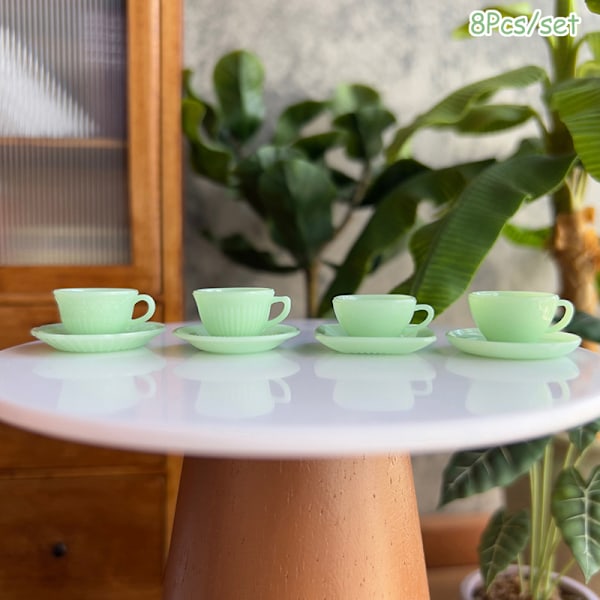 1Set Dockhus Miniatyr Tekopp Fat Kaffekopp Modell Gul Green