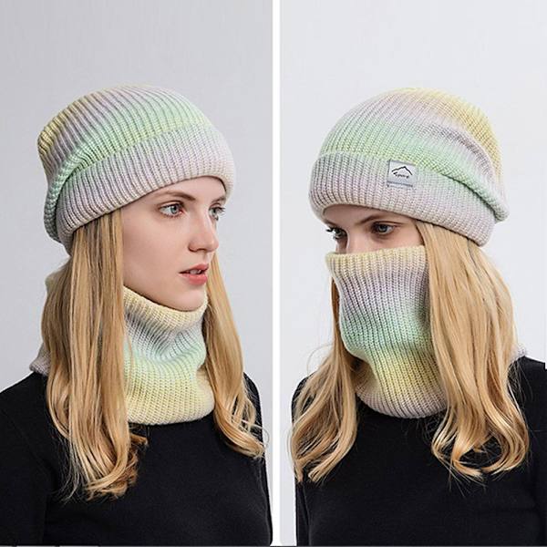 Winter Warm Scarf Hat Set Sticka Gradient Tie Dye orange gray