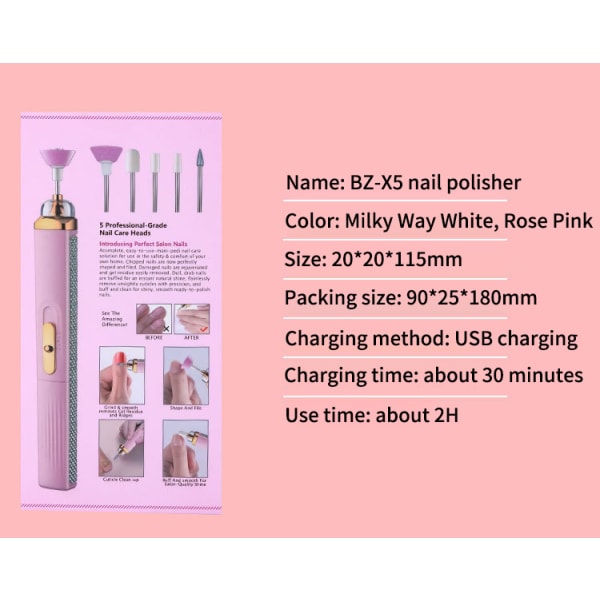 Elektrisk nagelmaskin manikyr maskin pedikyr set rosa 134x19MM white