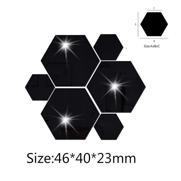 36:a Spegelväggdekor Akryl Hexagon Spegel Väggdekor svart