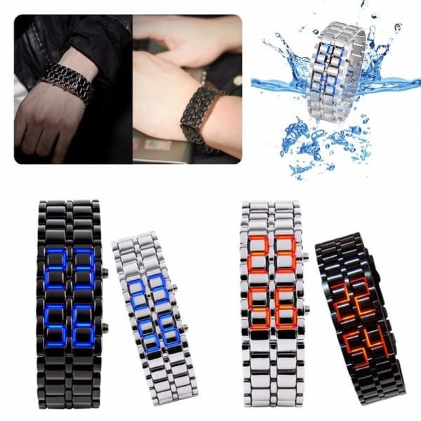 Version LED Lava Armband Watch Par Version Chain Watch svart+blå 12,5*25*210mm silver+blue