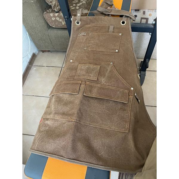 Arbetsredskapsförkläde i canvas med målning blå brown