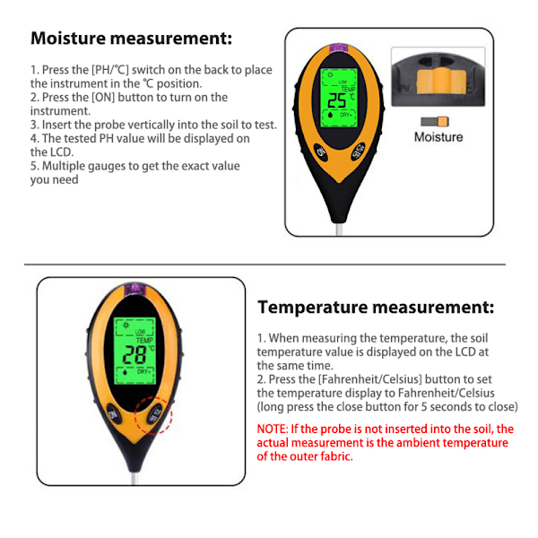 Soil PH Tester Moisture Surity Tester Soil Tester Gul One Size