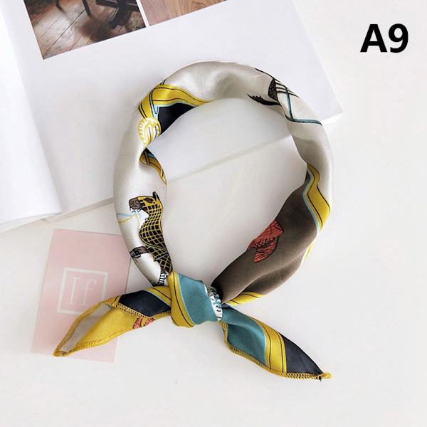 Naturlig sidenscarf Kvinnor Design Print Fyrkantig halsduk A7 A9