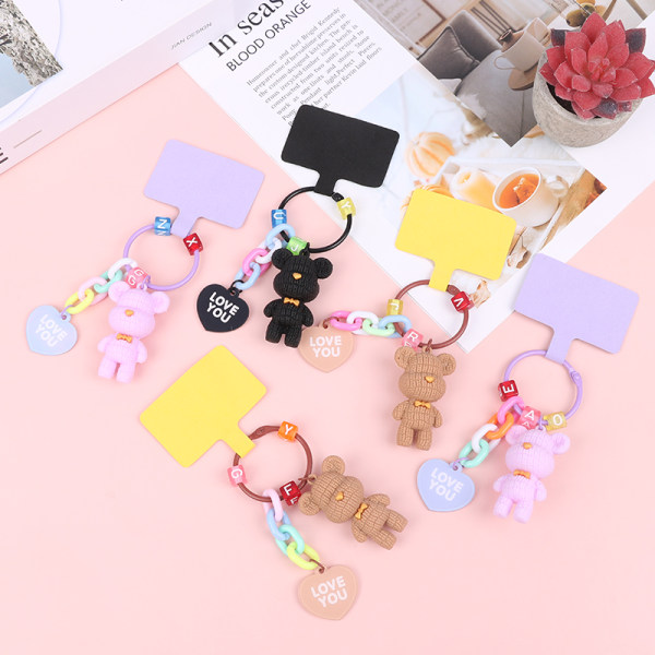 1Pc e Cartoon Bear Mobiltelefonkedjor Beaded nyckelring Svart