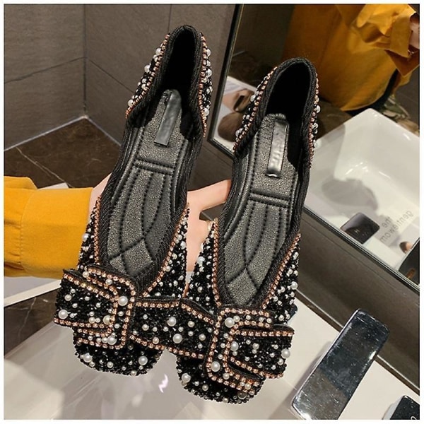 Mode Bling Rhinestone Bow-knot Slip On Casual Flat Shoes Rosa 36 BLACK 35