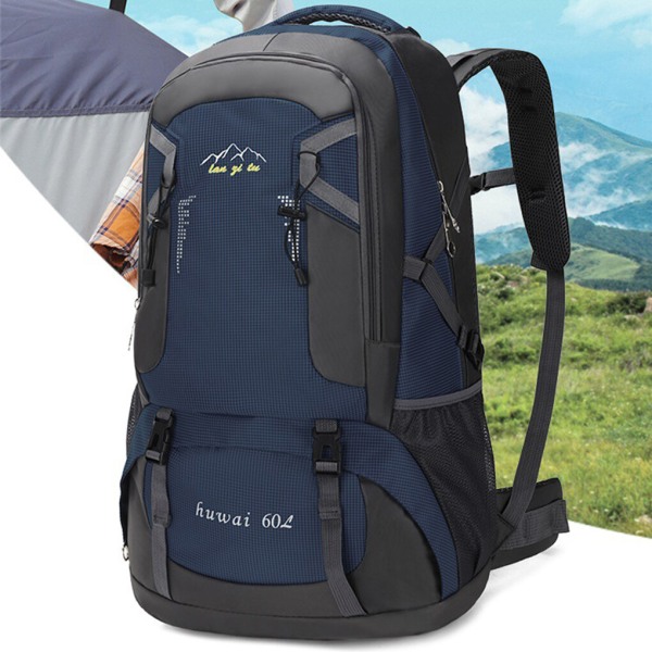 60L ryggsäckar Utomhuscamping Vattentät sport med stor kapacitet svart dark blue