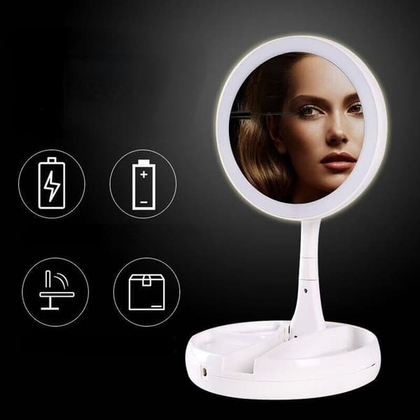 Vikbar USB laddnings- eller batteri-LED Vit sminkspegel vit