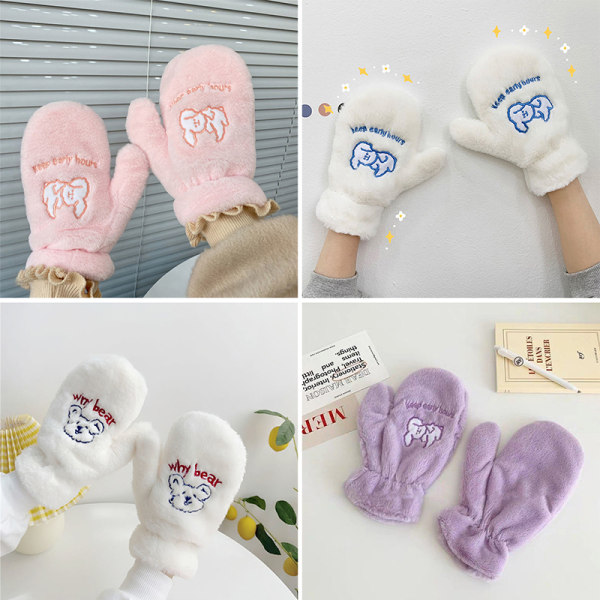 Kvinnor Vinter utomhushandskar Fluffy Bear Plyschhandskar F A