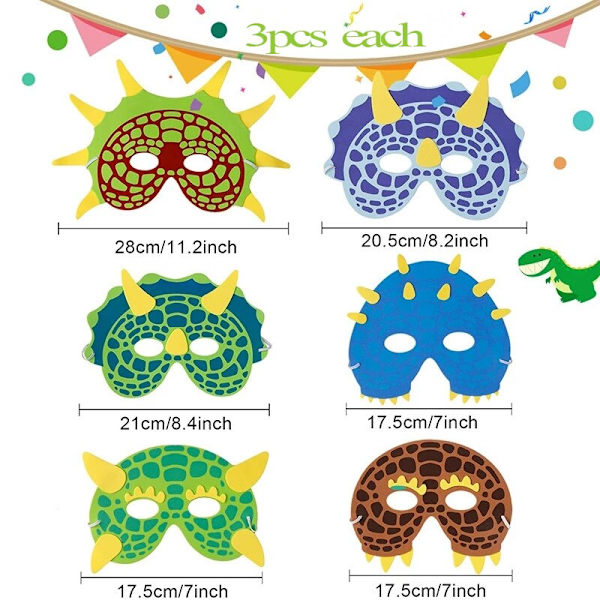 Dinosaur Party Masks Elastik EVA Filt Child Foam Dino Mask blå brown