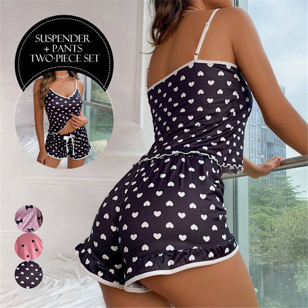 Printed väst Cami Sovkläder Pyjamas Underkläder Shorts Set Burgundy S black L