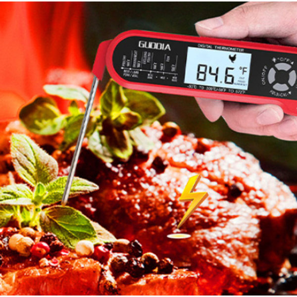 Vikbar och vattentät grilltermometer med dubbelsond