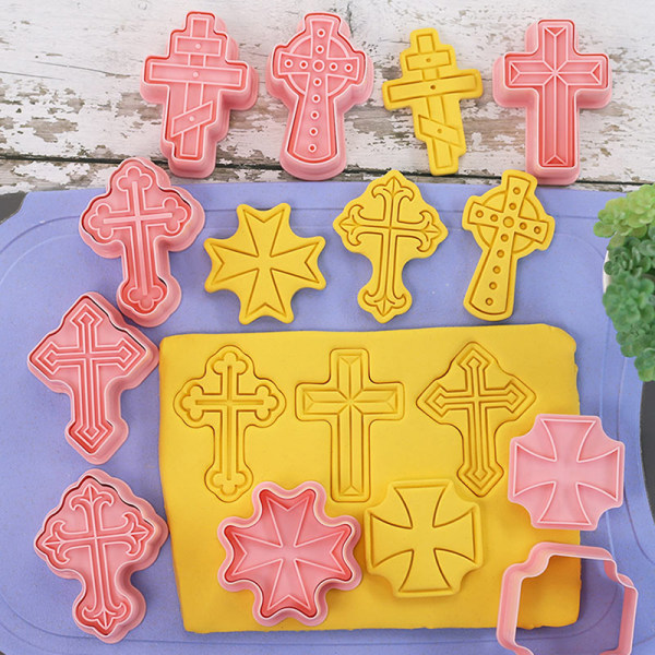 8st Cross Cookie ters Plast 3D tecknad pressbar kex Mol one size