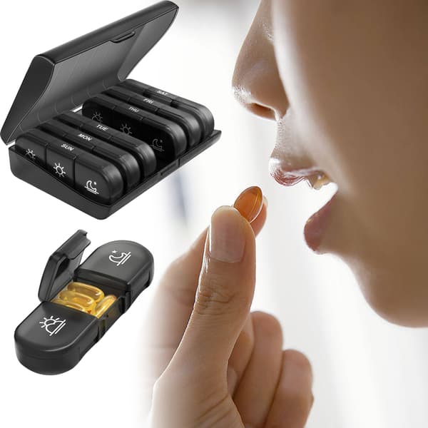 21 Grid Black Pill Box Bärbar sorteringslåda Svart