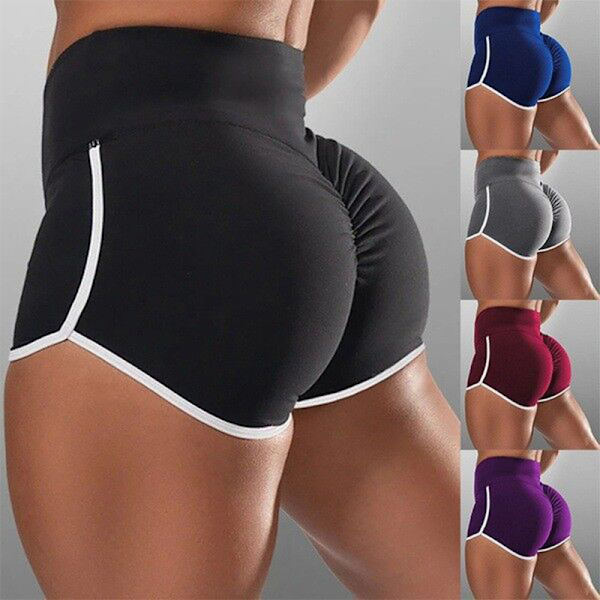 Damer i enfärgad hög midja sporttight kort svart L purple 5XL