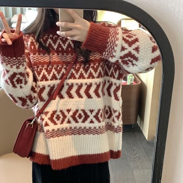 Dam Vintertröja Stickad Print Jul Mångsidig M M