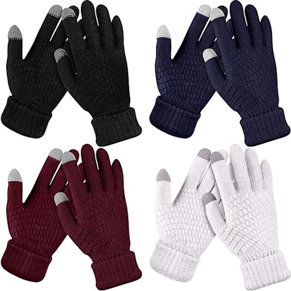4 par Dam Vinter Touch Screen Handskar Varm Fleece Fodrad Kni