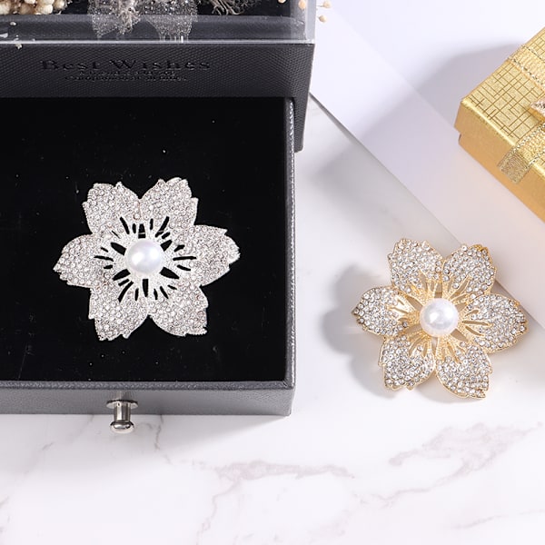 Bauhinia Brosch Suit Pearl Dam Corsage Flower Button Pin Silver