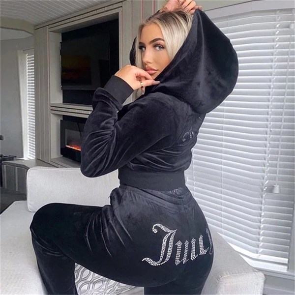 Dam sammet Juicy träningsoverall Couture träningsoverall tvådelad set Black S Gray XL