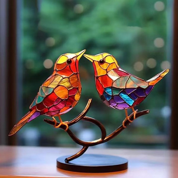 1 st färgade akrylfåglar på grenade skrivbordsdekorationer Acrylic 2 Bird Metal 2Bird