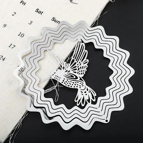 3D roterande vindsnurra Hummingbird flödande vindspel Silver