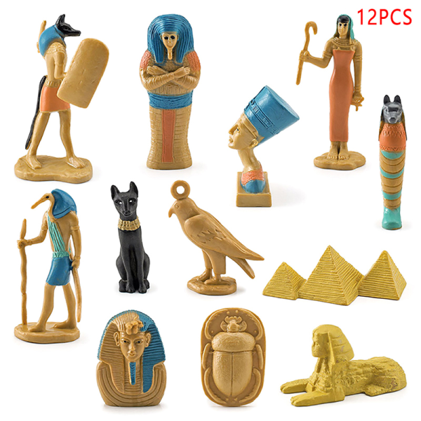 12x Forntida Egypten figurer hög simulering små statyer leksak