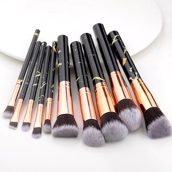 10:a Makeup Brush Set Blush Foundation Brush Eye Shadow Concea svart en one size