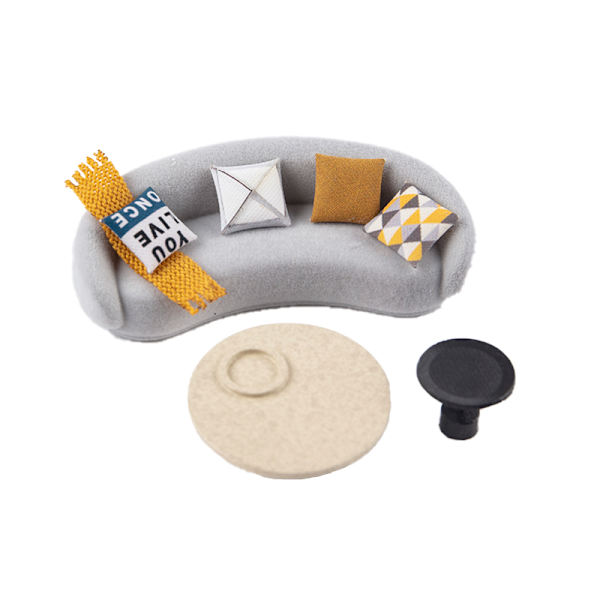 Dockhus Miniatyrmöbler Soffa Stol Skrivbordsstol DIY Dollh Böjd soffa Curved sofa