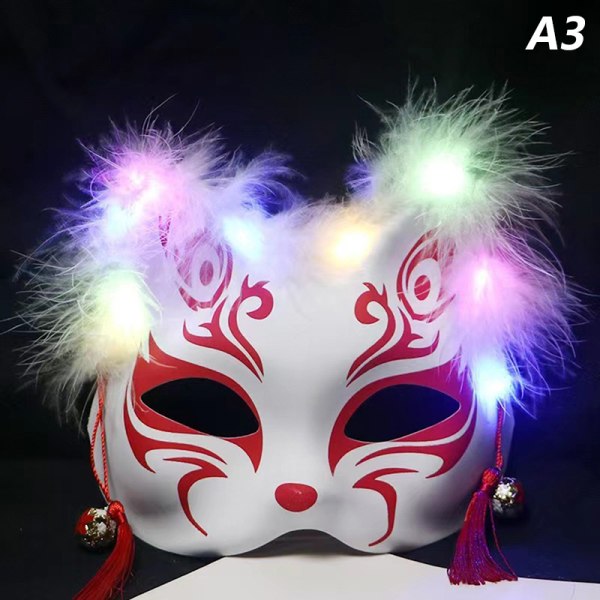 Mask Half Face Handmålad Luminous Cat Fox Mask A7 A3