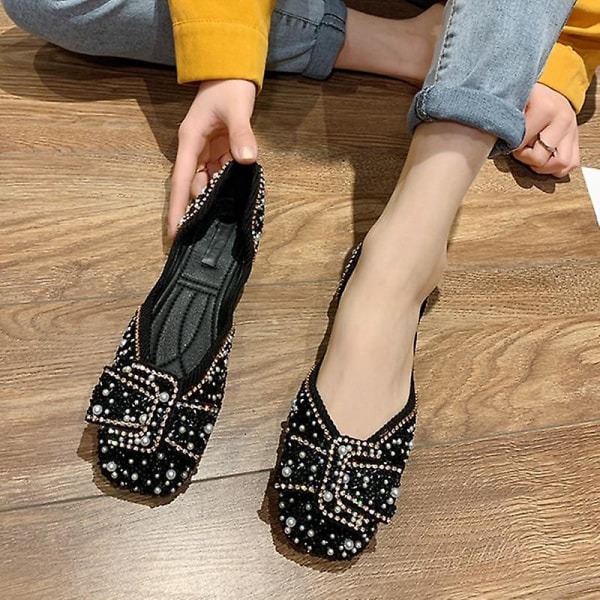 Mode Bling Rhinestone Bow-knot Slip On Casual Flat Shoes Rosa 36 BLACK 37