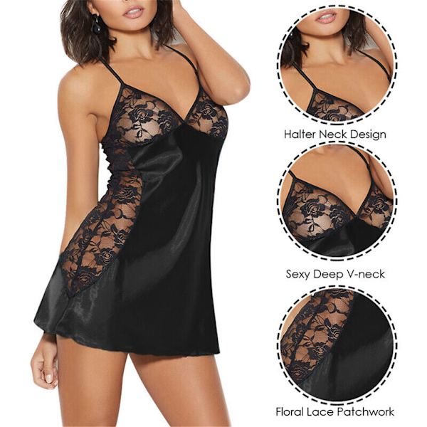 Sexiga damunderkläder Nattlinne Sovkläder Alla hjärtans dag present lila XL black M
