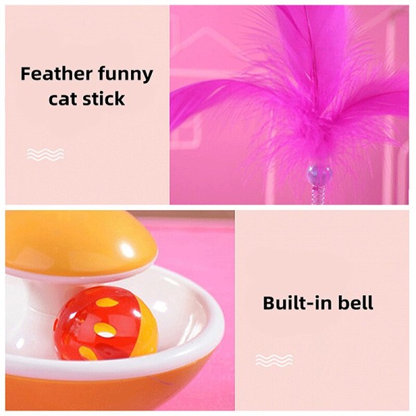 Interactive Cat Turntable Rolling Ball med Bell Toy gul red