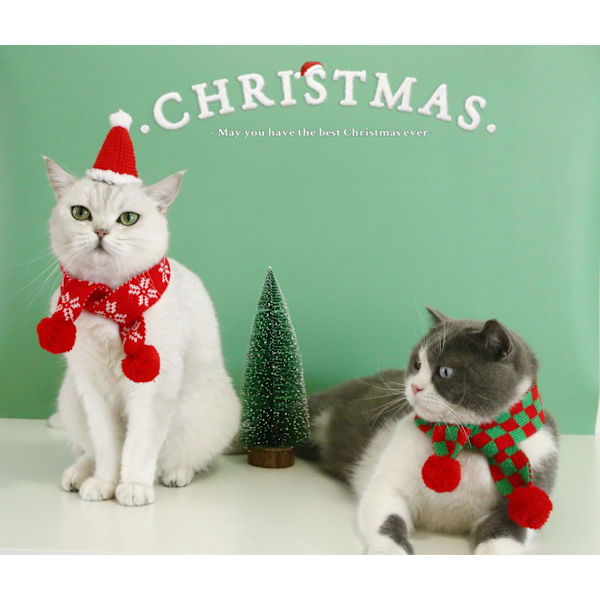 Small Pet Cat Hund Scarf Stickad Snowflake Pläd Ull Scarf grön 55cm red