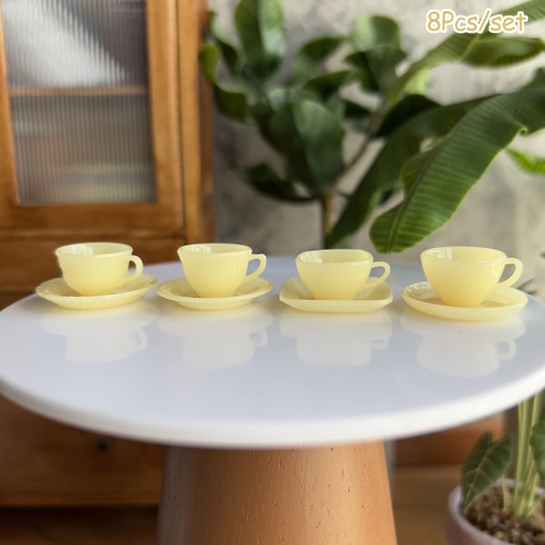 1Set Dockhus Miniatyr Tekopp Fat Kaffekopp Modell Gul Yellow
