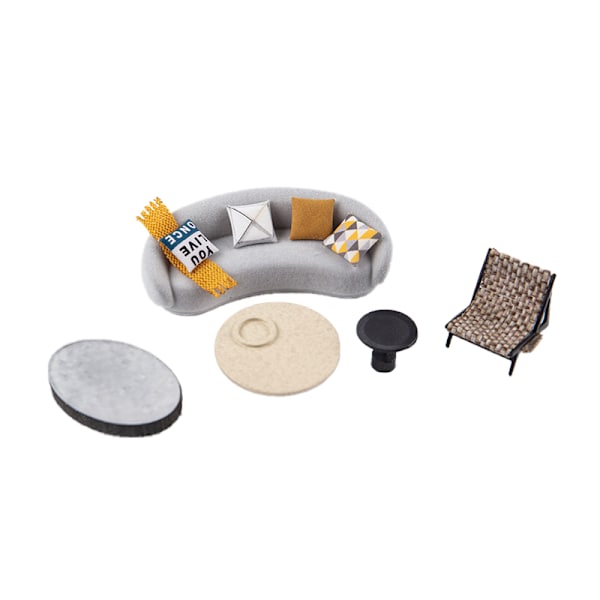 Dockhus Miniatyrmöbler Soffa Stol Skrivbordsstol DIY Dollh Böjd soffa Round table