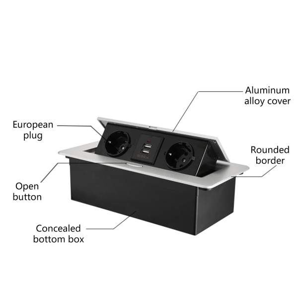 2 EU dolda uttag i bänkskivan Desktop Infällbart uttag Bordsuttag Långsamt för pop up med USB laddning väggsocka Black Black
