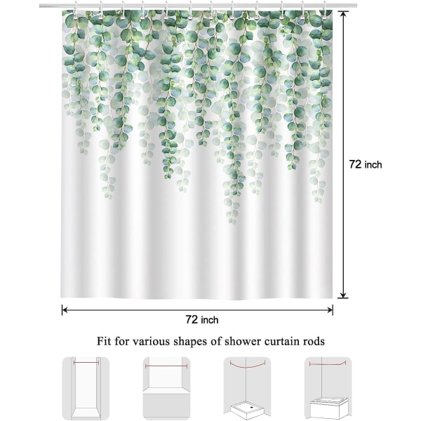 Duschdraperi Eucalyptus Blad Grön Växt 180x180cm 12 Krokar