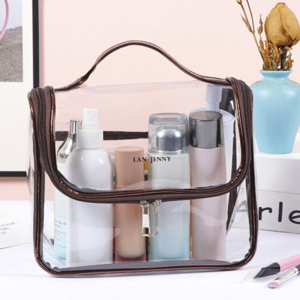 Kosmetiska väskor Klar PVC-dragkedja Makeup Transparent resepåse silver 23*19*12cm brown