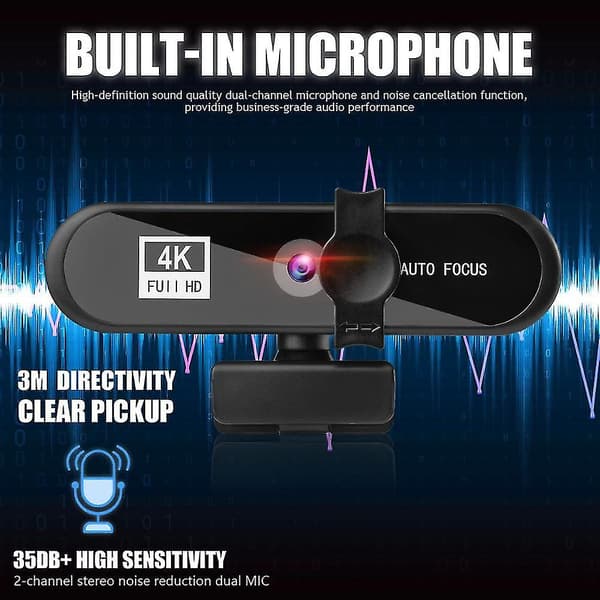 Webbkamera 4k 1080p med mikrofon USB kontakt för PC Dator Mac