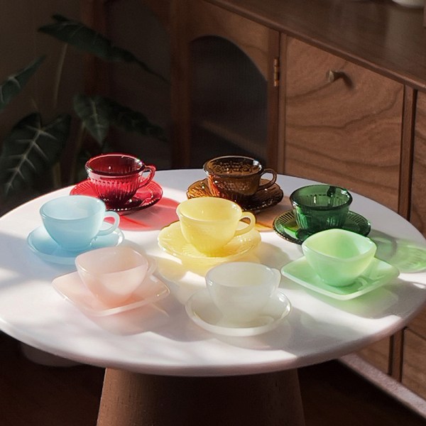 1Set Dockhus Miniatyr Tekopp Fat Kaffekopp Modell Gul Coffee
