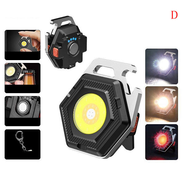Mini Ficklampa Nyckelring Uppladdningsbar Cob Vattentät Bärbar H D