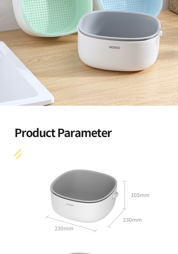 Frukt och grönsaker dränera korg köksredskap blå stor grey small