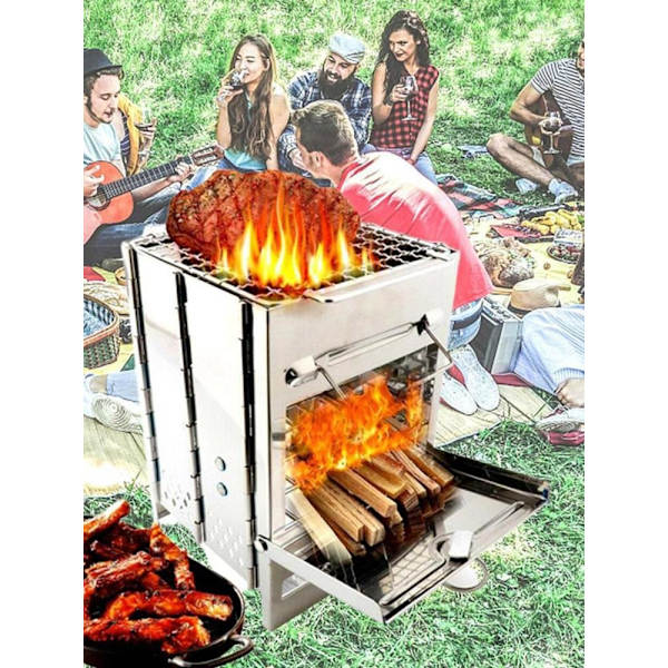Fyrkantig vedspis i stål. Bärbar utomhusgrill 1st 1pc