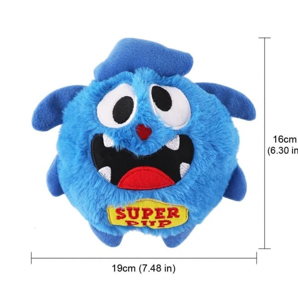 Monster Plysch Smirk Ball Hundleksak Interactive Pet blått hår red superman